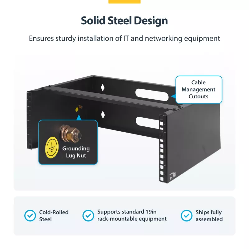 StarTech.com 4U sienas stiprinājuma tīkla plaukts - 14 collas dziļš (zems profils) - 19 collu sadales paneļa kronšteins seklajiem serveriem un IT aprīkojumam, tīkla slēdžiem - 20 kg svara ietilpība, melns