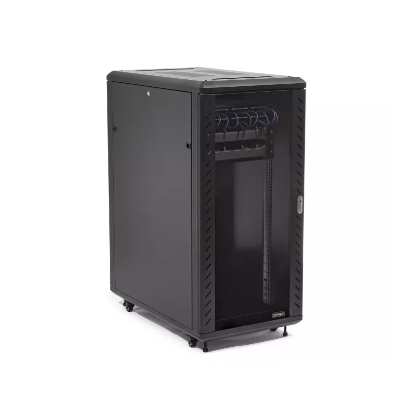 StarTech.com 4-Post 32U servera skapis, slēdzams 19 inch datu skapis datoru/AV/IT aprīkojumam, biroja/mājas tīkla skapis ar riteņiem un regulējamām montāžas sliedēm
