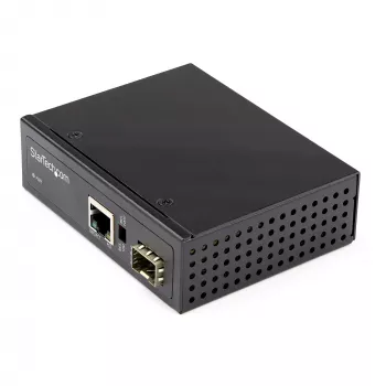 StarTech.com PoE+ Industriālais optiskās šķiedras tīkla pārveidotājs 60W - SFP uz RJ45 - Vienmoda/Daudzmoda optika uz vara Gigabit Ethernet - Kompakts izmērs - IP30 / -40 līdz +75°C
