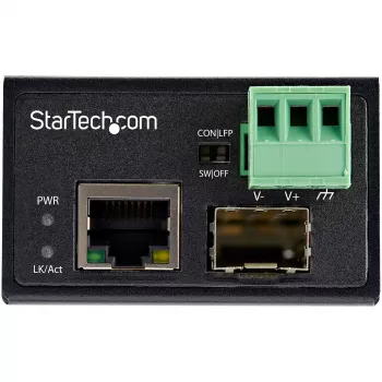 StarTech.com Industriālais optiskās šķiedras uz Ethernet tīkla pārveidotājs - 100Mbps SFP uz RJ45/Cat6 - Vienmodas/Daudzmodu optiskā šķiedra uz vara tīklu - 12-56V DC - IP-30 / -40 līdz +75°C
