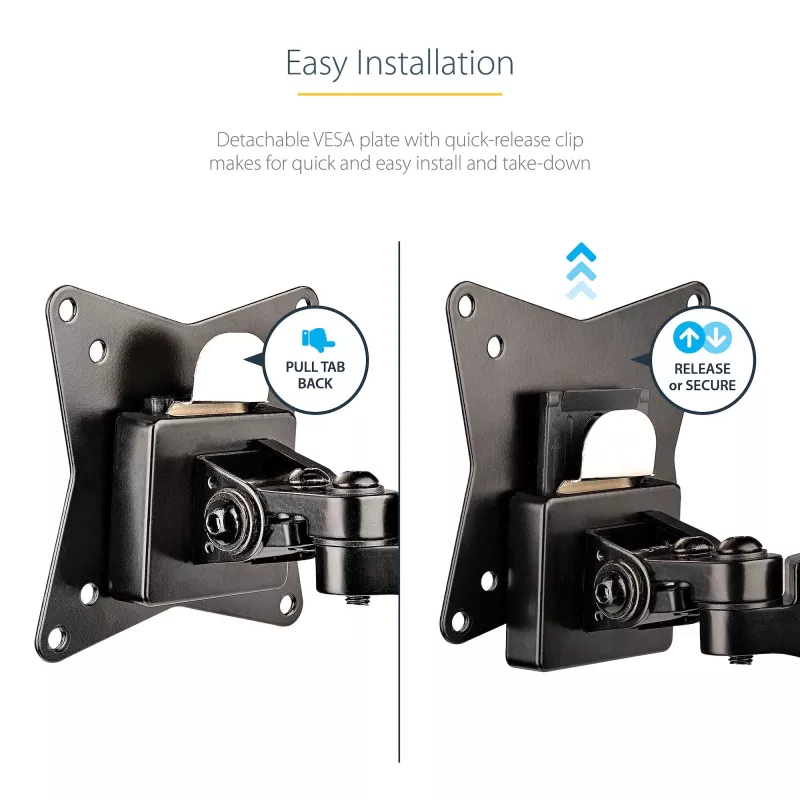 StarTech.com Galda monitora roka vienam VESA displejam līdz 32 collām vai 49 collu īpaši platam 8kg/17.6lb - pilna kustība, šarnīrsavienojums un augstuma regulēšana - C-skava, caurums - viena monitora roka