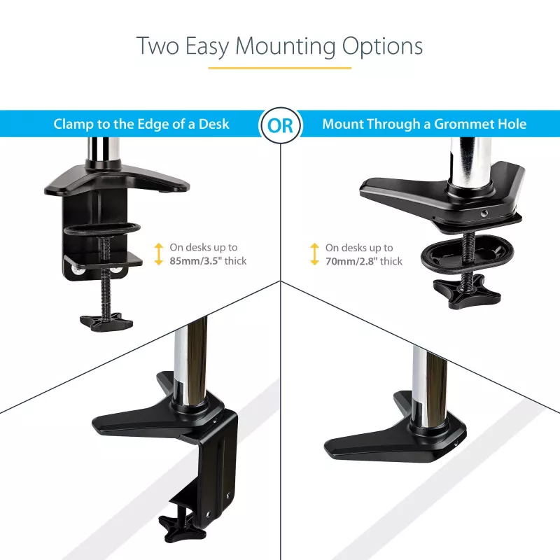 StarTech.com Galda monitora roka vienam VESA displejam līdz 32 collām vai 49 collu īpaši platam 8kg/17.6lb - pilna kustība, šarnīrsavienojums un augstuma regulēšana - C-skava, caurums - viena monitora roka