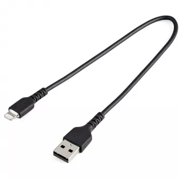 StarTech.com 12 collu (30 cm) izturīgs melns USB-A uz Lightning kabelis - smagās slodzes pastiprināts aramīda šķiedras USB Type A uz Lightning lādētāja/sinhronizācijas strāvas vads - Apple MFi sertificēts iPad/iPhone 12