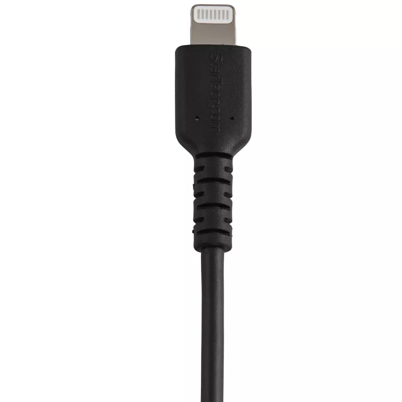 StarTech.com 12 collu (30 cm) izturīgs melns USB-A uz Lightning kabelis - smagās slodzes pastiprināts aramīda šķiedras USB Type A uz Lightning lādētāja/sinhronizācijas strāvas vads - Apple MFi sertificēts iPad/iPhone 12