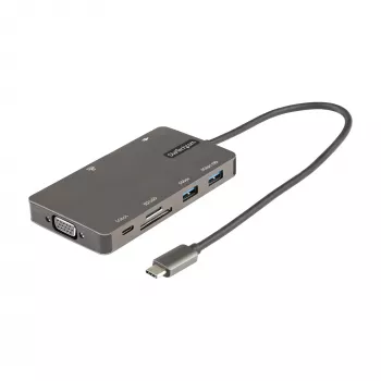 StarTech.com USB-C daudzportu adapteris - HDMI 4K 30Hz vai VGA ceļojumu doks - 5Gbps USB 3.0 centrmezgls (USB A / USB C porti) - 100W jaudas padeve - SD/Micro SD - GbE - 30cm kabelis - USB C mini doks
