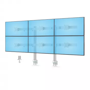 StarTech.com sešu monitoru galda stiprinājums ar šķērssiju, līdz 32 collu ekrāniem, max 8 kg katrs, divas kolonnas, C-skava/gromet, augstuma regulēšana