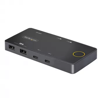 StarTech.com 2-Portu USB-C KVM Slēdzis, Viena 4K 60Hz HDMI Monitora, Divi 100W Barošanas Padeves Caurlaides Porti, Barots no Kopnes, Saderīgs ar USB Type-C/USB4/Thunderbolt 3/4 - Mazs Formfaktors