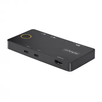 StarTech.com 2-Portu USB-C KVM Slēdzis, Viena 4K 60Hz HDMI Monitora, Divi 100W Barošanas Padeves Caurlaides Porti, Barots no Kopnes, Saderīgs ar USB Type-C/USB4/Thunderbolt 3/4 - Mazs Formfaktors