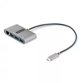 StarTech.com 3-portu USB-C centrmezgls ar Ethernet - 3x USB-A - Gigabitu Ethernet - USB 3.0 5Gbps - barošana no kopnes - 30 cm USB-C kabelis - pārnēsājams USB-C uz USB-A centrmezgls
