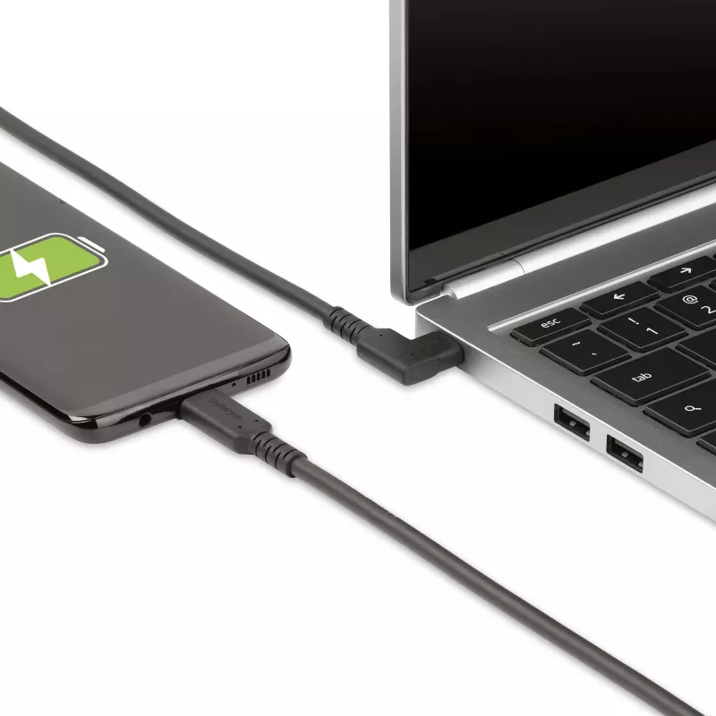 StarTech.com 1.6ft (50cm) Izturīgs USB-C kabelis ar taisnu leņķi, USB 3.2 Gen 2 (10 Gbps), Pilnvērtīgs USB C uz C datu pārraides kabelis, 4K 60Hz DP Alt režīms, 100W jaudas padeve - 90 grādu USB Type-C kabelis