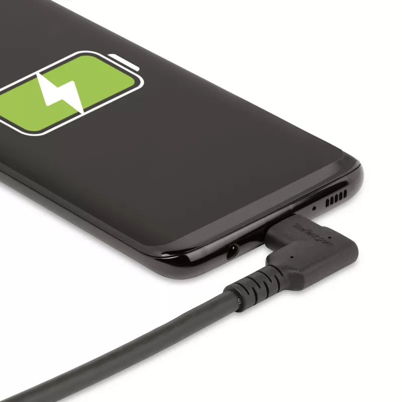 StarTech.com 1.6ft (50cm) Izturīgs USB-C kabelis ar taisnu leņķi, USB 3.2 Gen 2 (10 Gbps), Pilnvērtīgs USB C uz C datu pārraides kabelis, 4K 60Hz DP Alt režīms, 100W jaudas padeve - 90 grādu USB Type-C kabelis