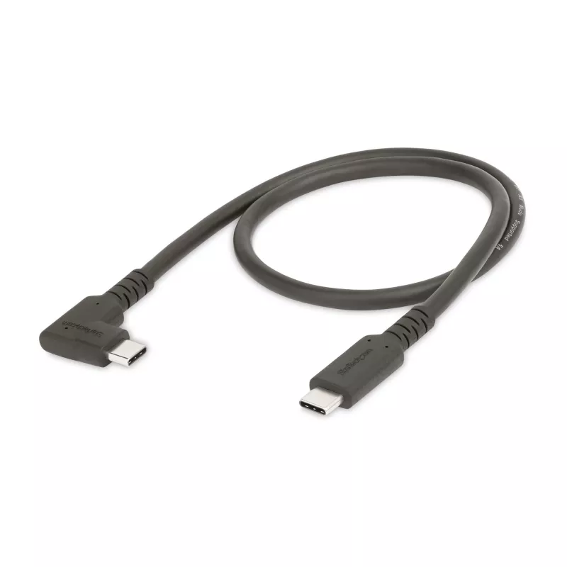 StarTech.com 1.6ft (50cm) Izturīgs USB-C kabelis ar taisnu leņķi, USB 3.2 Gen 2 (10 Gbps), Pilnvērtīgs USB C uz C datu pārraides kabelis, 4K 60Hz DP Alt režīms, 100W jaudas padeve - 90 grādu USB Type-C kabelis