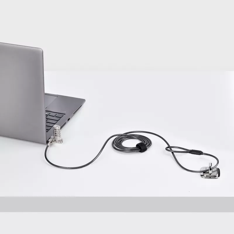StarTech.com Universāla klēpjdatora bloķēšanas trosīte 2m, saderīga ar Noble Wedge®/Nano/K-Slot; bezatslēgas kombinācijas bloķēšanas trosīte, pretzādzību tērauda trosīte