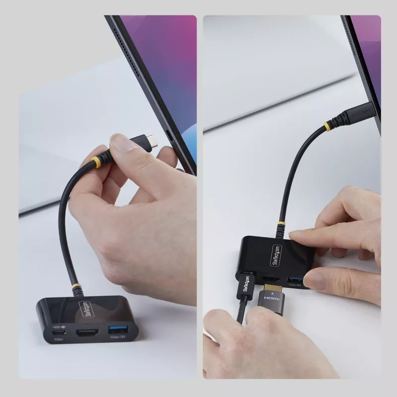 StarTech.com USB-C uz HDMI daudzportu adapteris ar 140W PD uzlādi, 4K 60Hz HDMI, USB 5Gbps centrmezgls, mini doks MacBook / Dell / Thinkpad / HP / iPad / planšetdatoriem