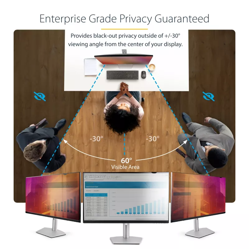 StarTech.com 27 collu 16:9 zelta monitora privātuma ekrāns, atgriezenisks filtrs ar uzlabotu privātumu, spīdīgs datora drošības filtrs, noņemams ekrāna aizsargs/vairogs, +/- 30 grādi