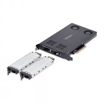StarTech.com Divu nodalījumu M.2 NVMe SSD PCIe x8 noņemams mobilais plaukts; Nepieciešama bifurkācija; Bezinstrumentu uzstādīšana, PCIe aizmugurplāksne ar diviem karstās nomaiņas nodalījumiem