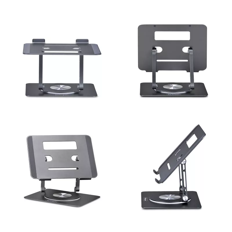 StarTech.com Rotējošs klēpjdatora statīvs, 360° pagriešana, ergonomisks pacēlājs, regulējams slīpums, līdz 5 kg, alumīnijs, pārnēsājams