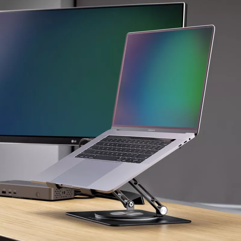 StarTech.com Rotējošs klēpjdatora statīvs, 360° pagriešana, ergonomisks pacēlājs, regulējams slīpums, līdz 5 kg, alumīnijs, pārnēsājams