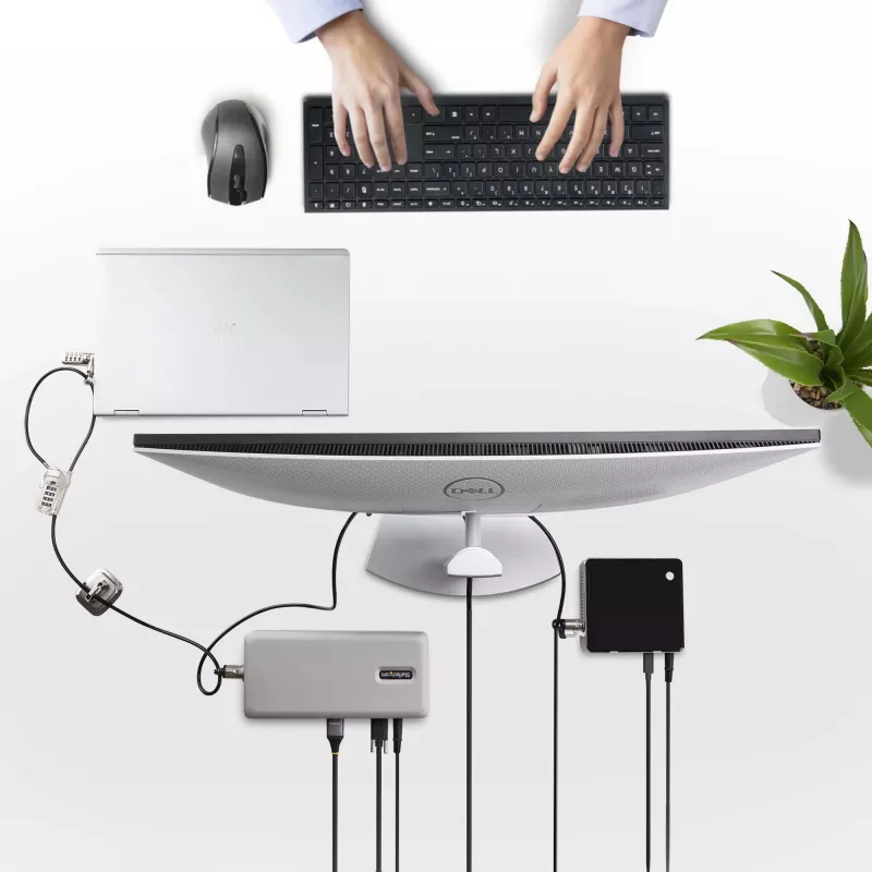 StarTech.com Laptop/Desktop & Peripheral Lock Kit, pretzādzību drošības slēdzene, K-Slot, 3m tērauda trose, 3 ierīces, lietotāja pārslēdzama 4-ciparu slēdzene - TAA