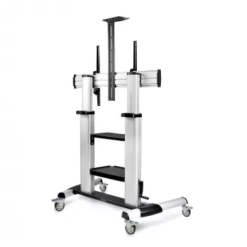 StarTech.com Ritošs TV statīvs uz riteņiem 60-100 collu plakanajiem ekrāniem līdz 100 kg, augstuma regulēšana ar rokas kloķi, mobilais portatīvais ratiņu stiprinājums