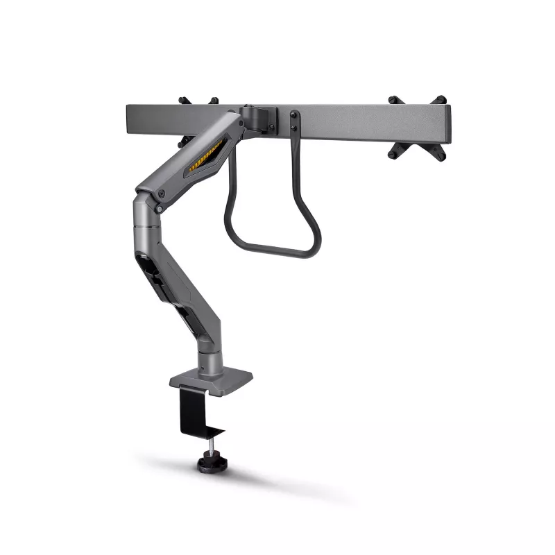 StarTech.com Galda stiprinājums diviem monitoriem ar šķērsstieni, līdz 27 collu ekrāniem, VESA 75x75/100x100, maks. 15 kg, C-skava, pilnībā artikulējošs, mehāniskā atspere, TAA