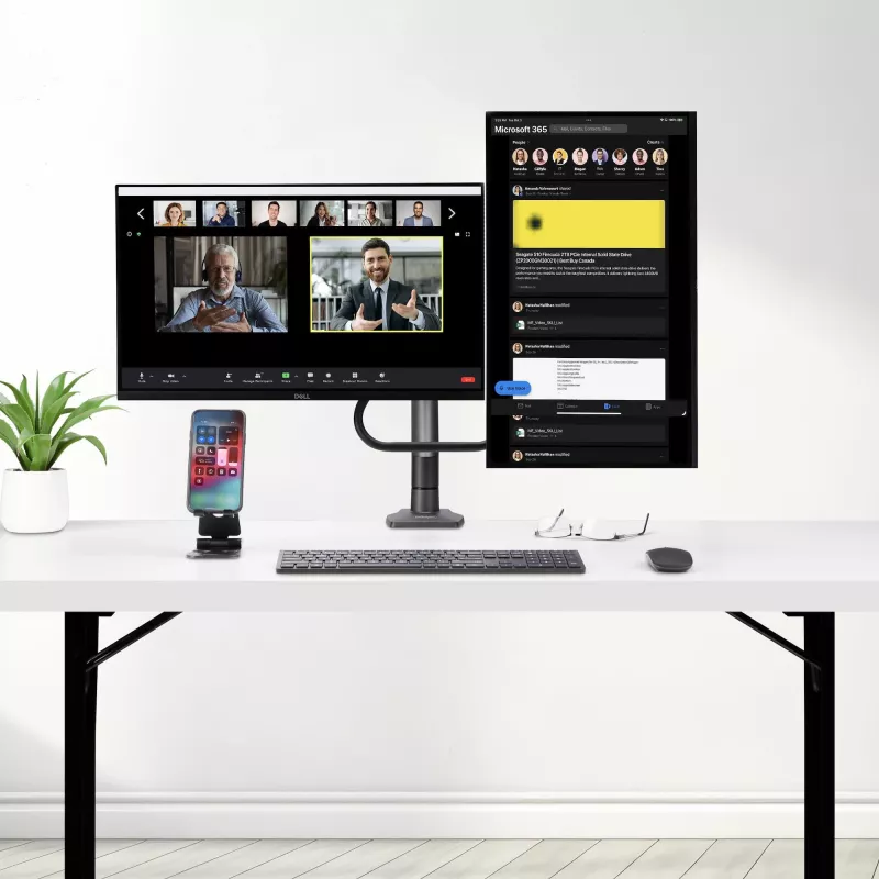 StarTech.com Galda stiprinājums diviem monitoriem ar šķērsstieni, līdz 27 collu ekrāniem, VESA 75x75/100x100, maks. 15 kg, C-skava, pilnībā artikulējošs, mehāniskā atspere, TAA