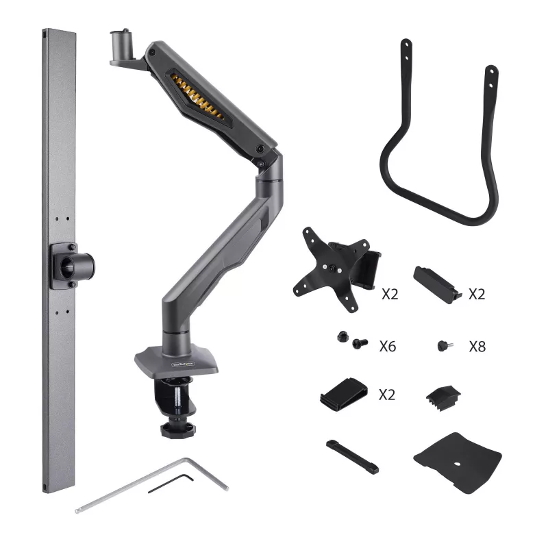 StarTech.com Galda stiprinājums diviem monitoriem ar šķērsstieni, līdz 27 collu ekrāniem, VESA 75x75/100x100, maks. 15 kg, C-skava, pilnībā artikulējošs, mehāniskā atspere, TAA