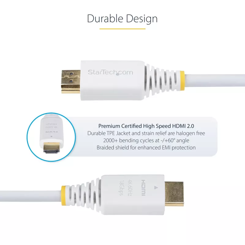 StarTech.com 3m Premium sertificēts HDMI 2.0 kabelis, 4K 60Hz/1440p 144Hz, HDR10/HDCP 2.2/ARC, 18Gbps, balts
