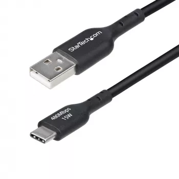 StarTech.com 2m USB-A uz USB-C uzlādes kabelis, uzlāde un sinhronizācija, 3A, USB 2.0, TPE apvalks - Melns