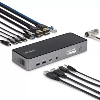 StarTech.com Trīs monitoru USB-C dokstacija, 140W klēpjdatora uzlāde MacBook Pro un Windows, 4K 60Hz HDMI vai DisplayPort, TAA