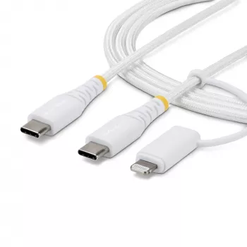 StarTech.com 2m (6ft) 2-in-1 Rugged USB-C uzlādes kabelis ar Lightning adapteri, 30W/60W (3A), Apple MFi sertificēts, pīts USB-C lādētāja vads iPhone/iPad/Android