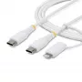 StarTech.com 2m (6ft) 2-in-1 Rugged USB-C uzlādes kabelis ar Lightning adapteri, 30W/60W (3A), Apple MFi sertificēts, pīts USB-C lādētāja vads iPhone/iPad/Android