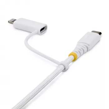StarTech.com 2m (6ft) 2-in-1 Rugged USB-C uzlādes kabelis ar Lightning adapteri, 30W/60W (3A), Apple MFi sertificēts, pīts USB-C lādētāja vads iPhone/iPad/Android