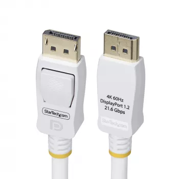 StarTech.com 1,8m balts VESA sertificēts DisplayPort 1.2 kabelis, 4K 60Hz, 21.6Gbps, ar fiksējošiem savienotājiem