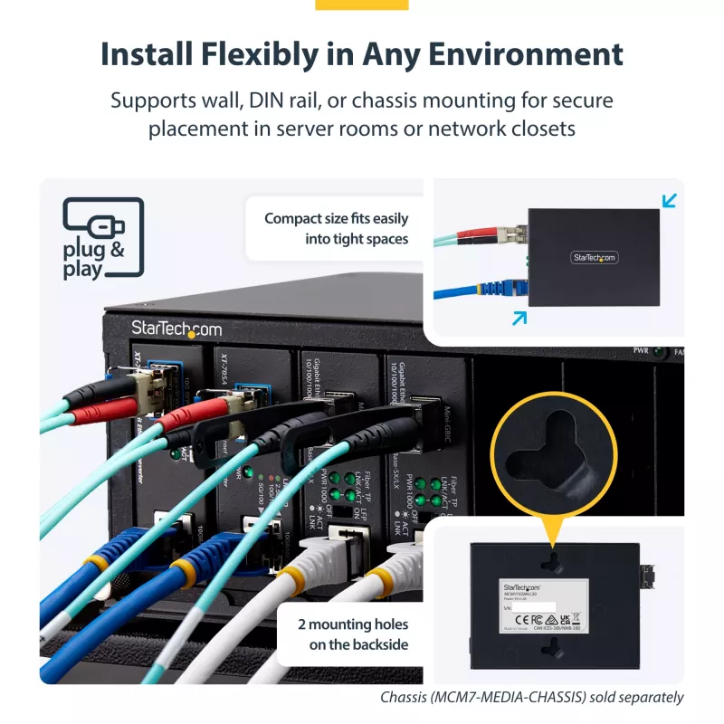 StarTech.com Gigabit Ethernet vara-uz-šķiedru pārveidotājs, SM LC, 20km, 10/100/1000 Mbps, RJ45 uz LC, pilns metāls, 9K Jumbo Frames, TAA atbilstošs
