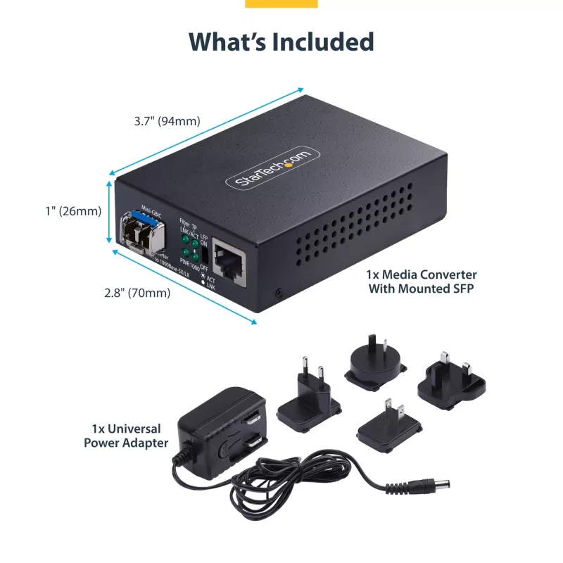 StarTech.com Gigabit Ethernet vara-uz-šķiedru pārveidotājs, SM LC, 20km, 10/100/1000 Mbps, RJ45 uz LC, pilns metāls, 9K Jumbo Frames, TAA atbilstošs