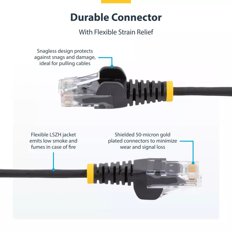 StarTech.com 10 m Dzeltens Plāns CAT6 Ethernet Kabelis, Bezķēdes, 100W PoE, UTP, LSZH, 28AWG Tīrs Vara Stieple, Plāns RJ45 Tīkla Savienojuma Vads ar Sprieguma Samazinātājiem, Individuāli Testēts