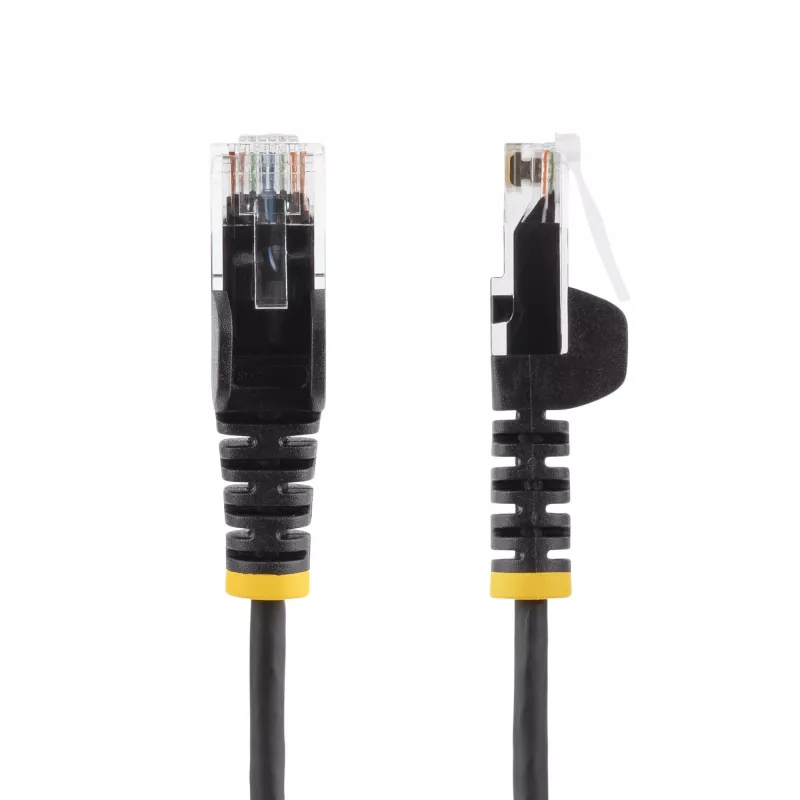 StarTech.com 15m melns plāns CAT6 Ethernet kabelis, bezķēdes, 100W PoE, UTP, LSZH, 28AWG tīrs varš, plāns RJ45 tīkla vads ar sprieguma atslogotājiem, individuāli testēts