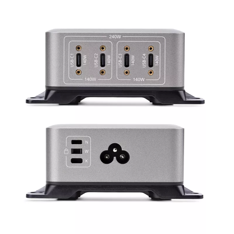 StarTech.com 4-portu USB-C lādētājs, 240W kopā, 140W EPR vienā portā, PD 3.1, skrūvējami porti, montāžas kronšteins