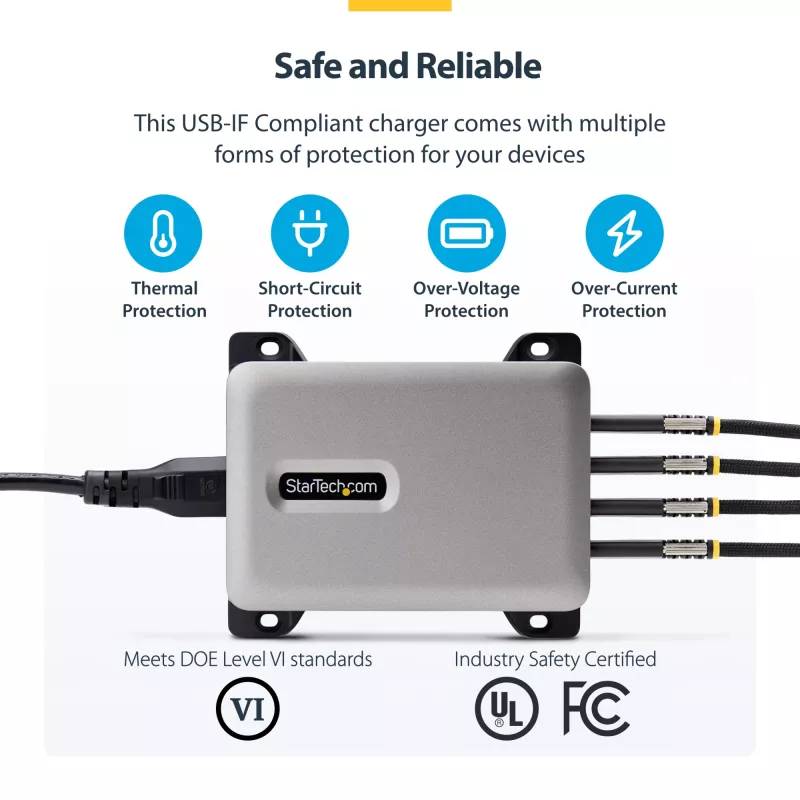 StarTech.com 4-portu USB-C lādētājs, 240W kopā, 140W EPR vienā portā, PD 3.1, skrūvējami porti, montāžas kronšteins