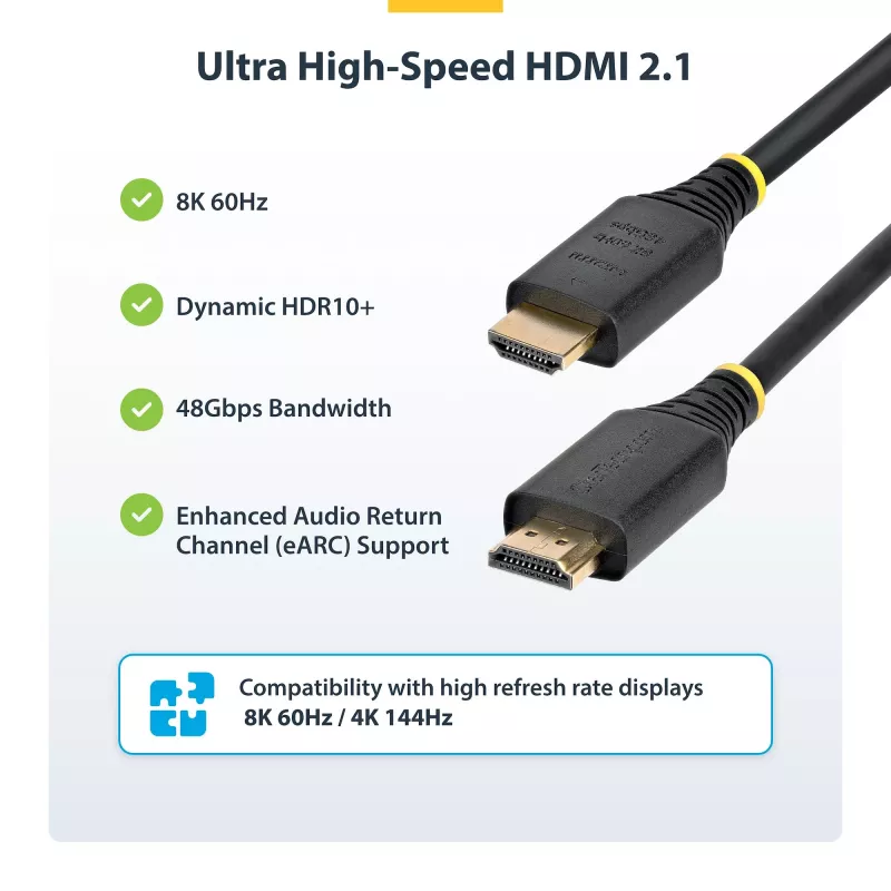 StarTech.com HDMI21-CBL-8K60-50CM HDMI kabelis 0.5 m HDMI Type A (Standarta) Melns