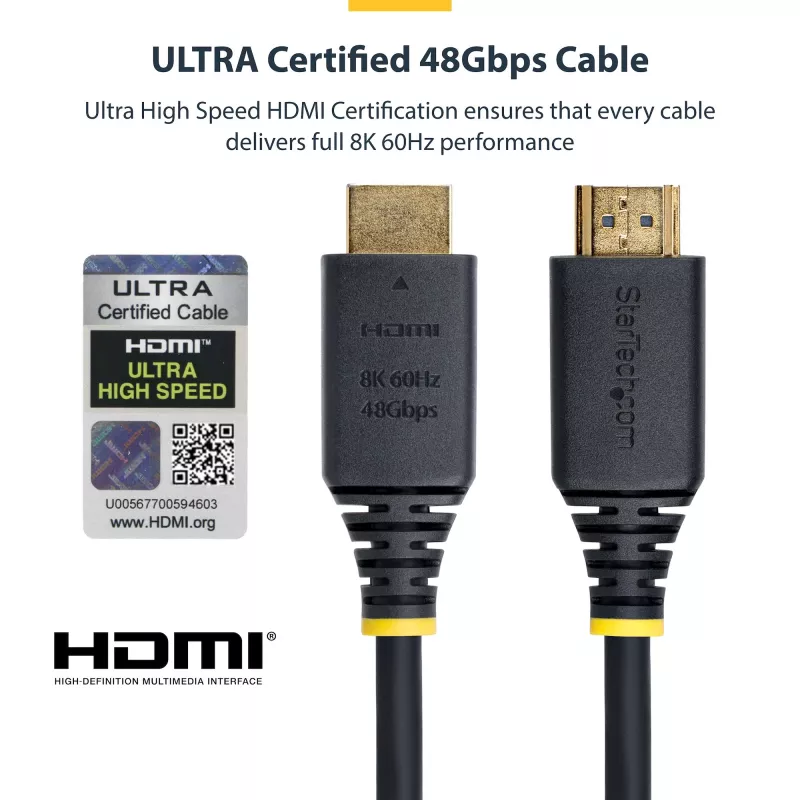 StarTech.com HDMI21-CBL-8K60-50CM HDMI kabelis 0.5 m HDMI Type A (Standarta) Melns