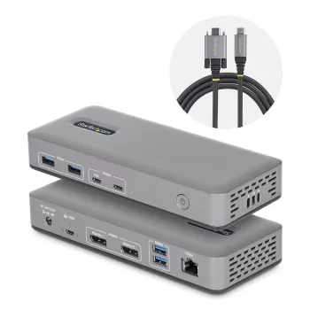 StarTech.com Divu Monitoru USB-C Dokstacija, DisplayPort, 4K 60Hz, 100W Klēpjdatora Uzlāde, 1GbE, Bez Draiveriem, Vairāku Monitoru Dokstacija Windows