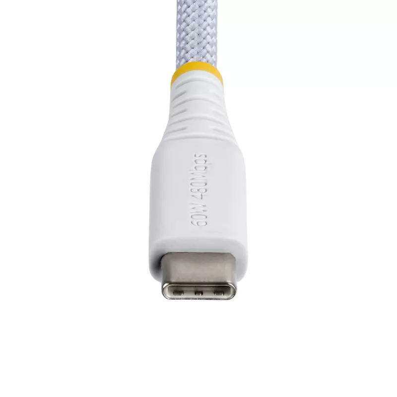 StarTech.com 1m balts USB-C uzlādes kabelis, 60W (3A) PD, dubultslāņa pīts neilona/TPE apvalks, izturīgs USB-C uzlādes vads, USB 2.0 klēpjdatora lādētāja kabelis