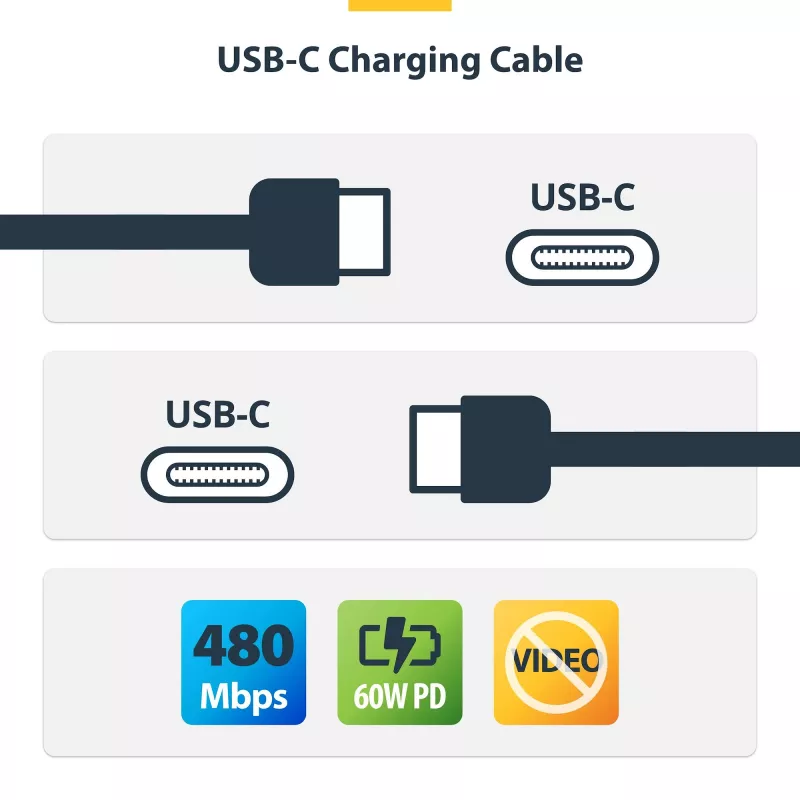 StarTech.com 1m balts USB-C uzlādes kabelis, 60W (3A) PD, dubultslāņa pīts neilona/TPE apvalks, izturīgs USB-C uzlādes vads, USB 2.0 klēpjdatora lādētāja kabelis