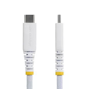 StarTech.com 3m (10ft) Balts USB-C uzlādes kabelis, 60W (3A) PD, dubultā slāņa pīts neilons/TPE apvalks, izturīgs USB C uzlādes vads, USB 2.0 klēpjdatora lādētāja kabelis