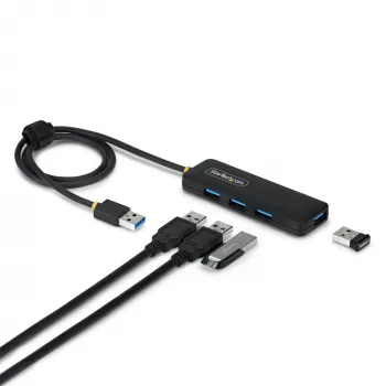 StarTech.com 4 portu USB-A centrmezgls, 5Gbps, barots no kopnes, USB-A uz 4x USB-A mini centrmezgls, pagarināts 2 pēdu/61cm vads, PCR plastmasa, pārnēsājams galddatora/klēpjdatora USB centrmezgls