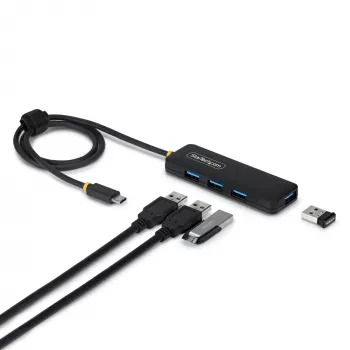 StarTech.com 4 portu USB-C centrmezgls, 5Gbps, barots no USB, USB-C uz 4x USB-A mini centrmezgls, pagarināts 61cm vads, PCR plastmasa, pārnēsājams galddatora / klēpjdatora USB centrmezgls