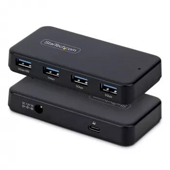 StarTech.com 4-portu USB-A centrmezgls, 5Gbps, ar barošanu, 2-in-1 USB-C un USB-A vads, 1x BC 1.2 uzlādes ports, 24W barošanas adapteris, MacBook un Windows
