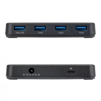 StarTech.com 4-portu USB-A centrmezgls, 5Gbps, ar barošanu, 2-in-1 USB-C un USB-A vads, 1x BC 1.2 uzlādes ports, 24W barošanas adapteris, MacBook un Windows